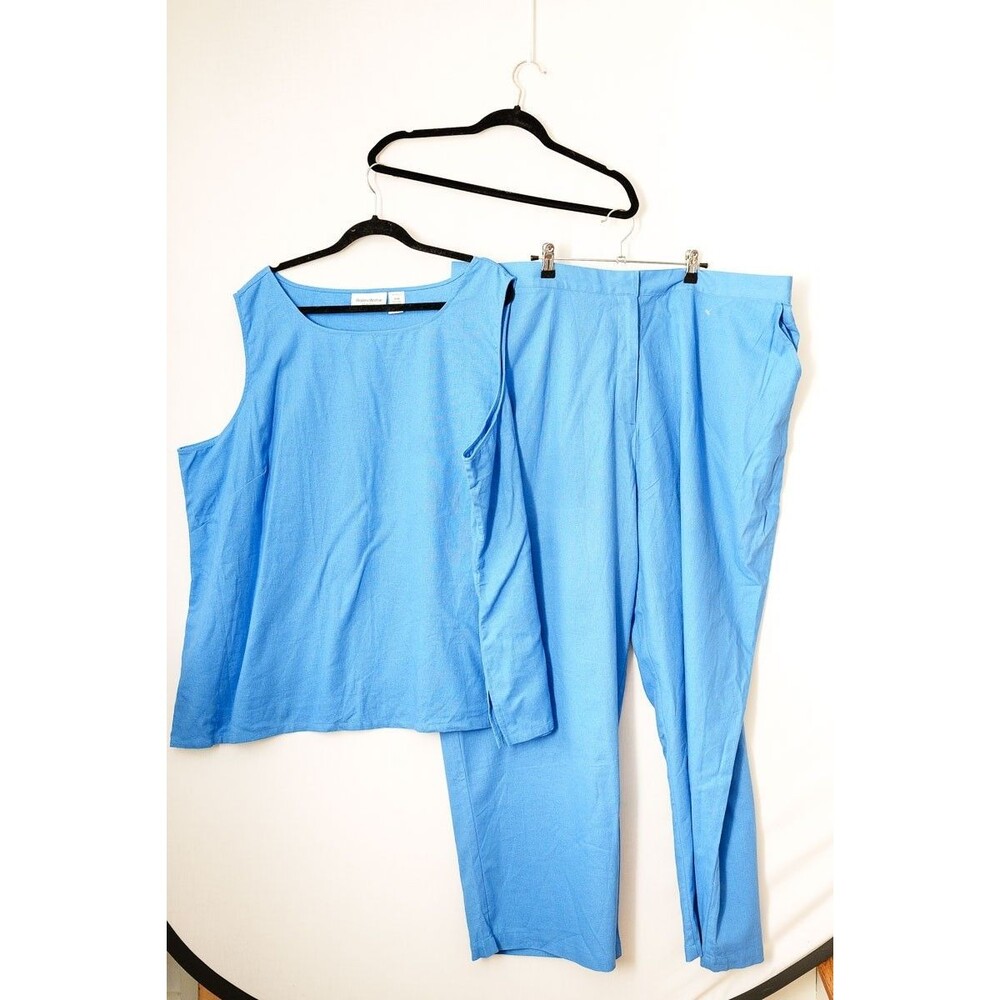 Brylane Woman Collection top pants set tank elastic waist 30W plus linen blend